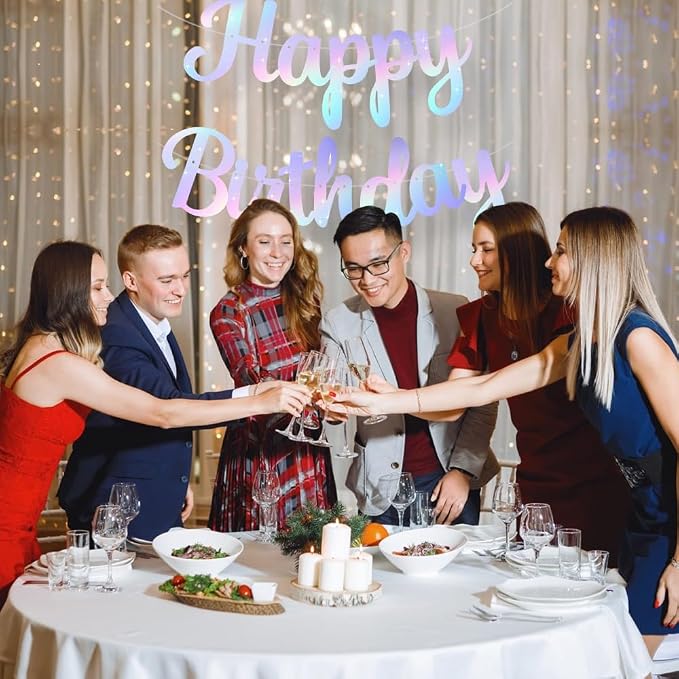 BEISHIDA Iridescent Happy Birthday Banner Party Decoration NO DIY, 10Feet | - Image 5