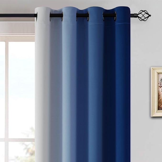 Yakamok Ombre Curtains Royal Blue and Greyish White - Image 3