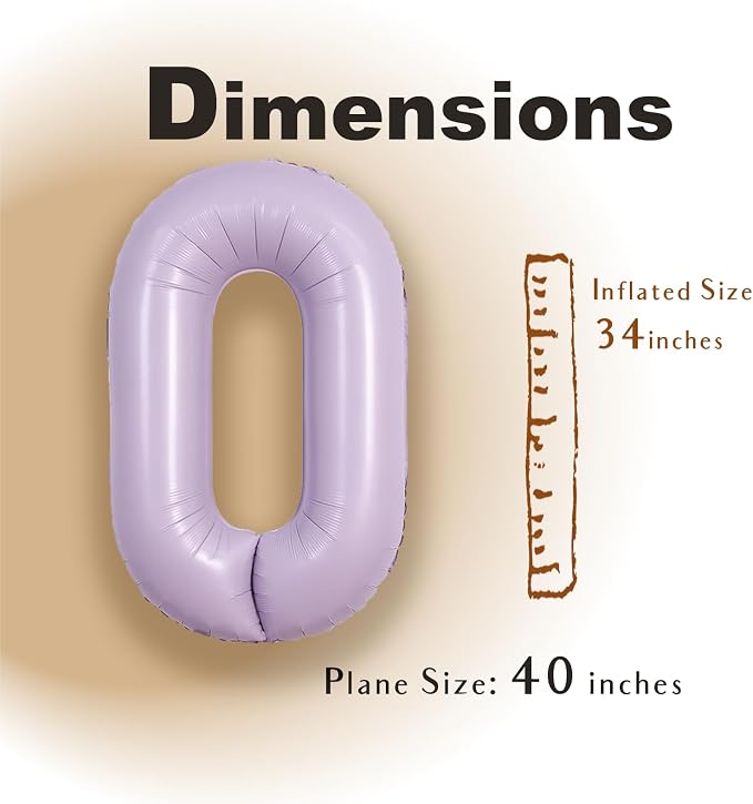 SUWEN 40 Inch Light Purple Lavender Big 0 Balloon Number Foil Helium 0-9 | 0th - Image 2