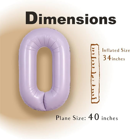 SUWEN 40 Inch Light Purple Lavender Big 0 Balloon Number Foil Helium 0-9 | 0th - Image 2