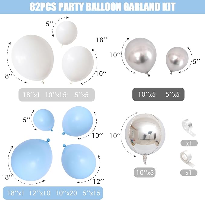 Jobkoo Blue White Balloon Arch Kit Baby Blue White Silver Balloon Garland 4D - Image 2