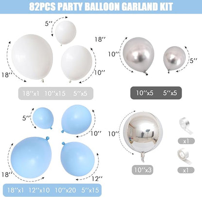 Jobkoo Blue White Balloon Arch Kit Baby Blue White Silver Balloon Garland 4D - Image 2