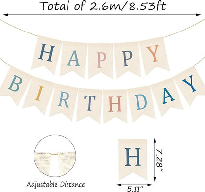 Doumeny Happy Birthday Burlap Banner Boho Birthday Bunting Garland Blue Pink - Image 2
