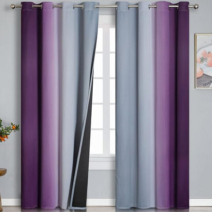 Purple and Grey Ombre Blackout Curtains 90 Inches Long 2 Panels Set, Thermal by ESTELARTEXTILER