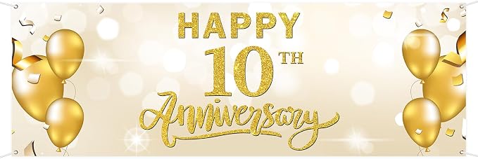 WeBenison Large Happy 10th Anniversary Banner 10 Wedding Anniversary Retirement by WeBenison