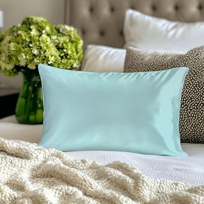 Silky Smooth Satin Zipper Bed Pillowcases Cooling,Anti-Frizz,and Gental on Skin Pack of 2 (Aqua Green, Queen (20x30))