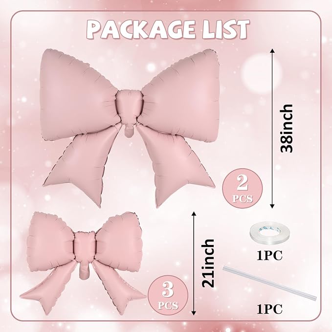 Pink Bow Foil Balloons 38in 21in Different Sizes Pink Bow Theme Coquette Party - Image 2