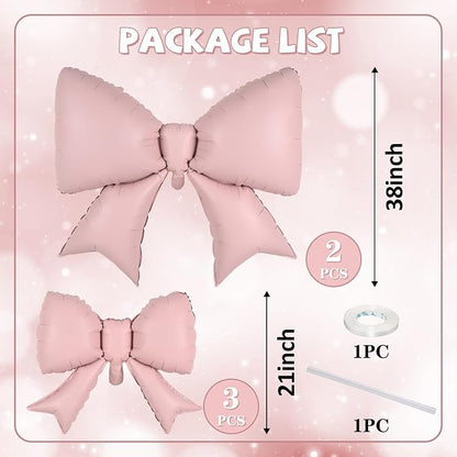 Pink Bow Foil Balloons 38in 21in Different Sizes Pink Bow Theme Coquette Party - Image 2