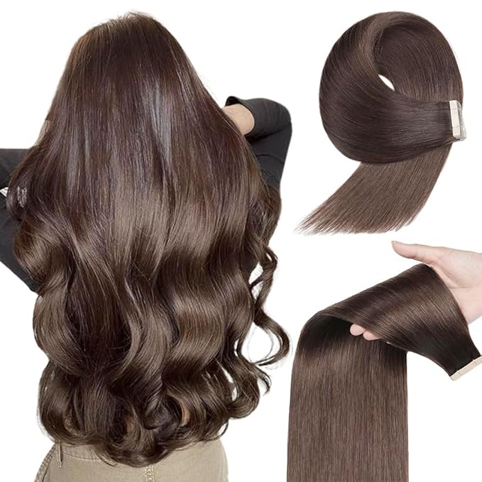 Tape in Hair Extensions Human Hair 20pcs Remy Hair Extensions 18 Inch Darkest Brown Straight Invisible Human Hair Tape in Extensions Skin Weft Tape Extensions Human Hair (2#,18 Inch)