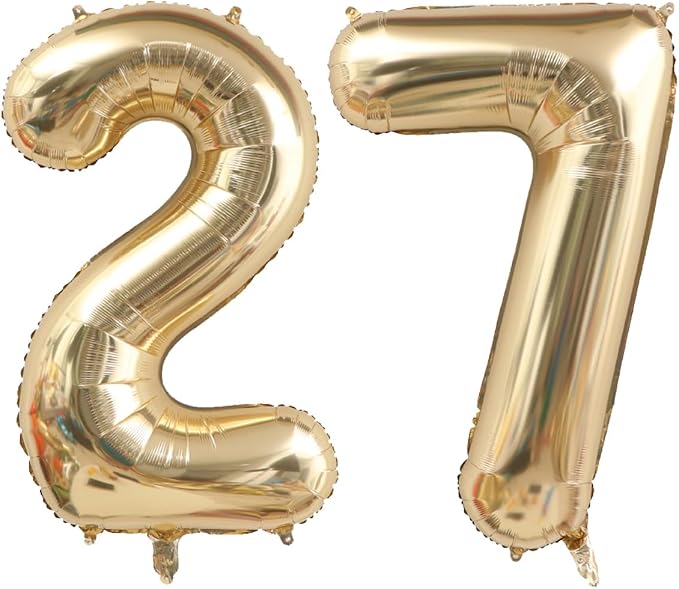 Light Gold Number 27 Balloon 40in White Gold 27 Foil Mylar Digital Balloon | by ANGEL+Q+HOUSE