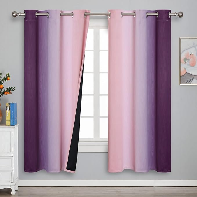 Ombre Pink and Purple Blackout Curtains 72 Inch Length 2 Panels, Full Light by ESTELARTEXTILER