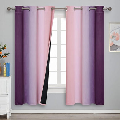 Ombre Pink and Purple Blackout Curtains 72 Inch Length 2 Panels, Full Light by ESTELARTEXTILER