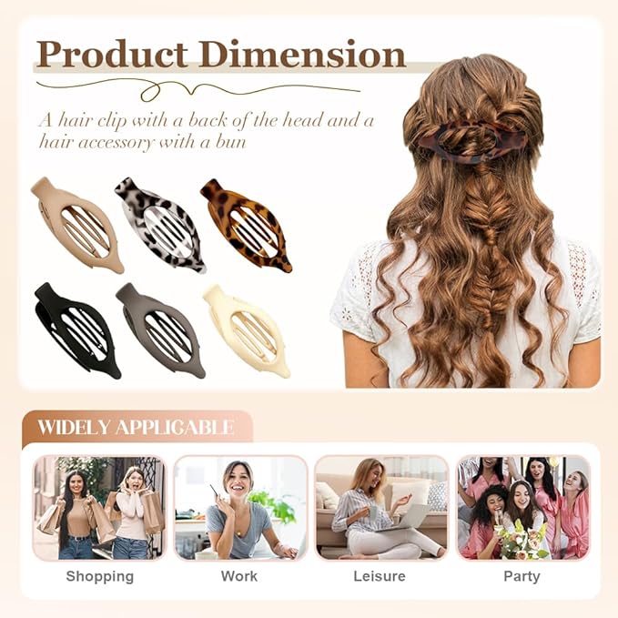 Flat Hair Clips for Women, French Hair Claw Clips for Thick, Thin, Long & Short Hair, Duck Billed Clips, No-Slip Grip Hair Styling Accessories for Women Girls Daily Use (Black 6PCS)