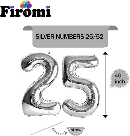 FIROMI 25 Number Balloons Silver Big Foil Mylar 52 Balloon Numbers 40-inch | - Image 2