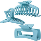 Light blue Large Hair Claw Clips for Thick/Fine/Thin Hair,Strong holding teeth interlocking sky blue Women Jaw Clips for Hair 3 Count In set