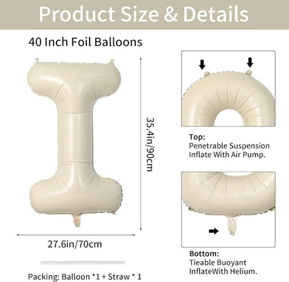 Biapian 40 Inch Letter I Balloon, Giant Cream Foil, Big Single Alphabet A-Z - Image 2
