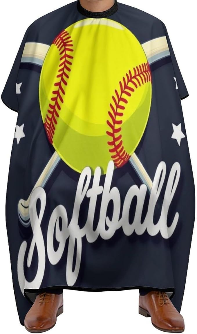 Fashion Unisex Hair Cutting Cape with Adjustable Closure Yellow Softball Ball American Barber Cape