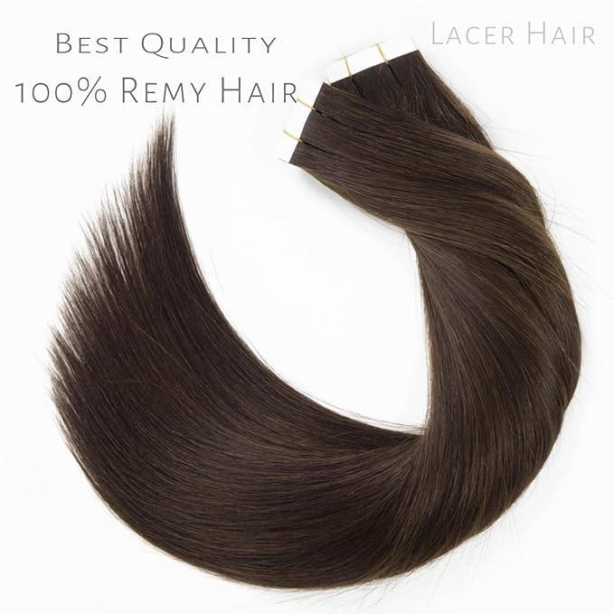 Lacer 16 Inch Tape in Extensions Real Human Hair Light Dark Brown Invisible Hair Extensions Tape in Remy Human Hair 50 Grams 20 Pieces