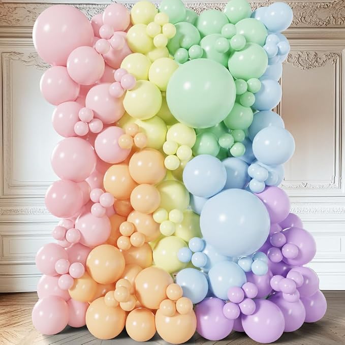 156PCS Pastel Balloon Garland Arch Kit, Macaron Balloons in Pink, Rainbow Party by BlissBash
