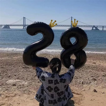 Black Number 8 Balloon with Crown, 40 inch Black Number Balloon 8th Birthday - Image 6