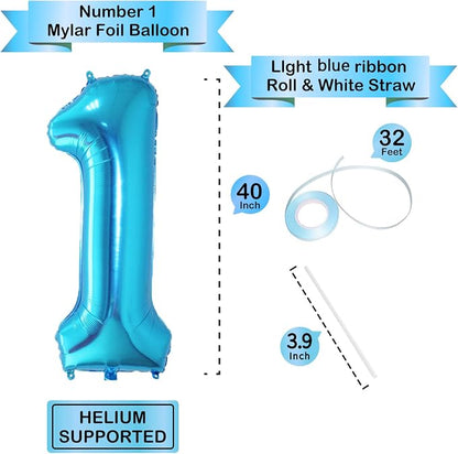 40 Inch Blue Number Balloons, Helium Mylar Foil Number Balloons - Image 3