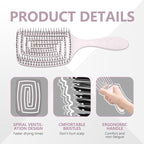 Detangling Brush, Dry and Wet Vented Detangler Hair Brush for Women and Men, Professional Paddle Curved Styling Hairbrush, Beige