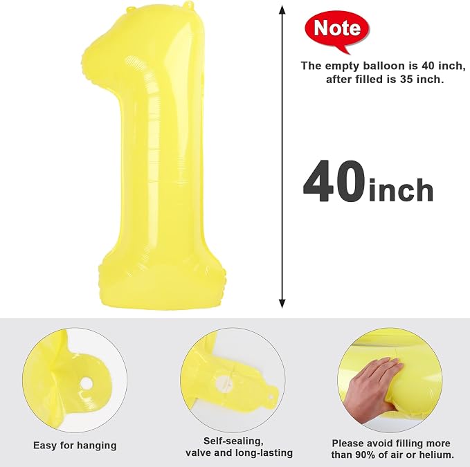 1 Balloon Number 40 Inch Yellow Balloons - Image 5