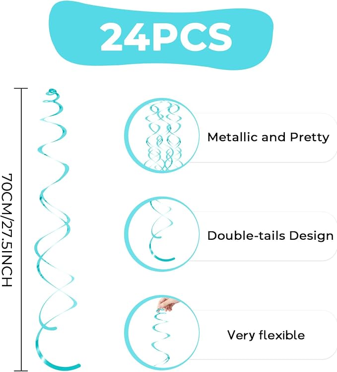 24 PCS Teal Hanging Swirl, Sparkle Ceiling Hanging Decorations, Plastic - Image 6