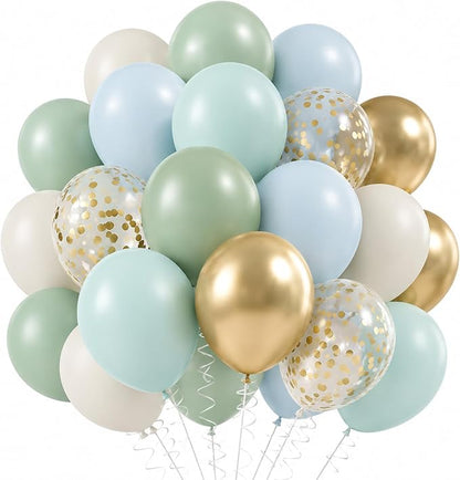 Dusty Sage Green Blue Balloons, 12 Inch Latex Balloon Set by KEPMOV