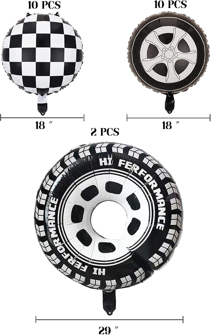 22 Pcs Checkered Tire Balloons, Racetrack Birthday 18 inch Black Checkered - Image 2