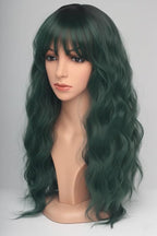 24 Inch Forest Green Wavy Wig with Bangs, Heat Resistant Synthetic Hair for Women, Adjustable Cap with Snap Clips for Daily Use, Wedding, Cosplay