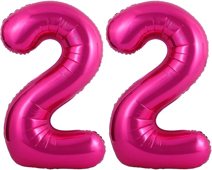 Hot Pink 22 Number Balloons, 40 Inch Giant Number 22 Balloons Foil Mylar Helium by Lovoir