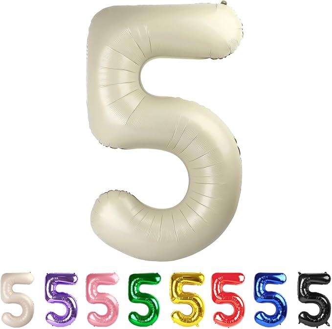 5 Balloon Numbers Party Decorations, 40In Cream Balloons by Mluchee
