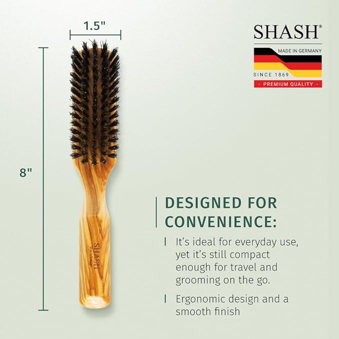 SHASH 100% First Cut Boar Bristle Hair Brush, Suitable For Thin To Normal Hair - Naturally Conditions Hair, Improves Texture, Exfoliates, Stimulates, Made in Germany