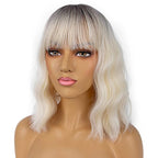 Short Bob Wigs with Bangs for Women Loose Wavy Wig Curly Wavy Shoulder Length Bob Synthetic Cosplay Wig for Girl Colorful Costume Wigs (Light Blonde Ombre)