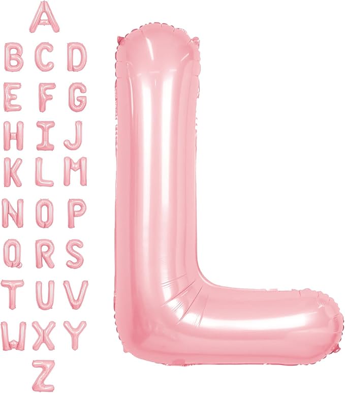 SUWEN 40 Inch Pink Large L Letter Balloons Big Foil Helium A-Z | Jumbo Mylar by SUWEN