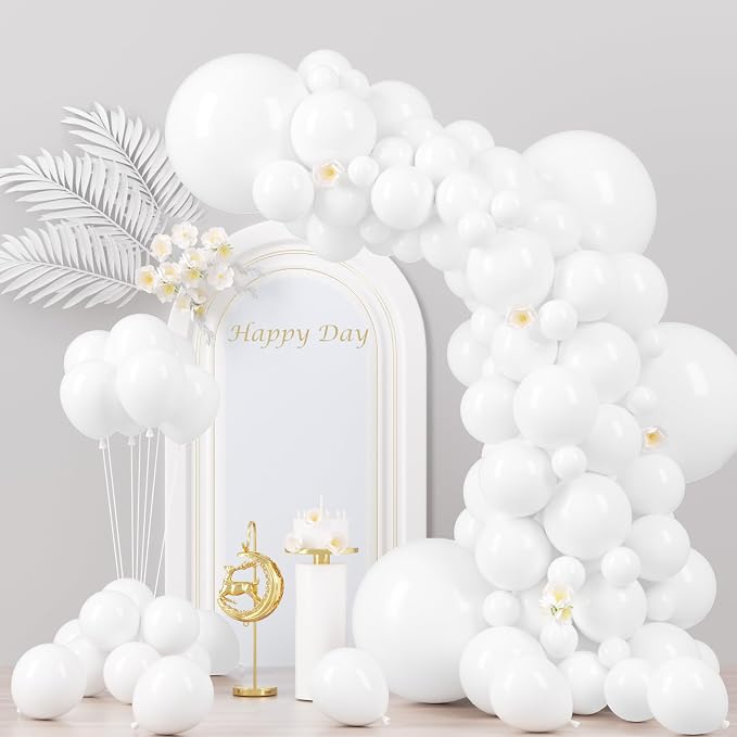 Voircoloria 130pcs White Party Balloons Garland Arch Kit, 18 12 10 5 Inch | by Voircoloria