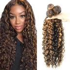 30 32 34 Inch P1B30 Bundles Human Hair Highlight Deep Wave Bundle Brazilian Virgin Remy Hair Extensions Niegmeag 2 Tone Black and Light Brown Deep Wave Bundle 300g