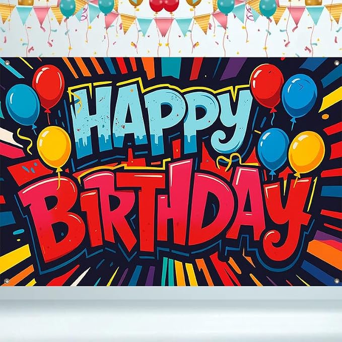 Happy Birthday Balloons Banner 71x43 Inch, Large Birthday Party Backdrop - Image 6