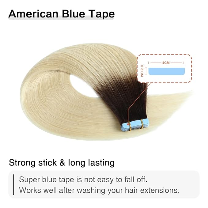 SUYYA Tape in Hair Extensions Human Hair Ombre Darkest Brown to Platinum Blonde 12 Inch 40g/pack 20pcs Straight Seamless Skin Weft Tape in Real Human Hair Extensions(12inch #T2/60)