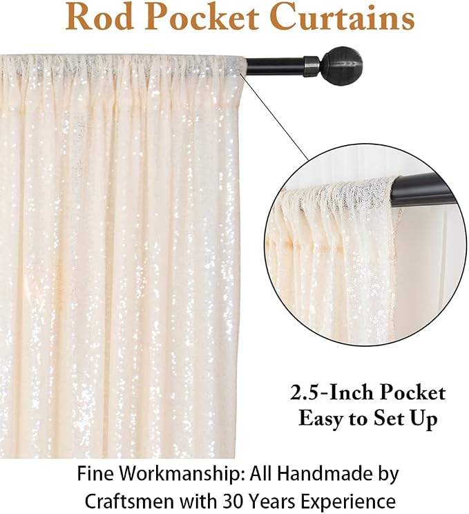 ShinyBeauty 8FT x 10FT Ivory Sequin Backdrop | Sparkle Fabric Drapes - Image 3