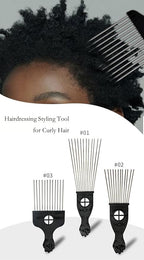 Black Metal Afro Pick Combs for Curly Hair - Detangle & Style Comb for Women and Men, Durable Plastic & Metal, Fist Design for Hair Styling, Perfect for Wigs (3 Pack Hair Comb, Count, 3)