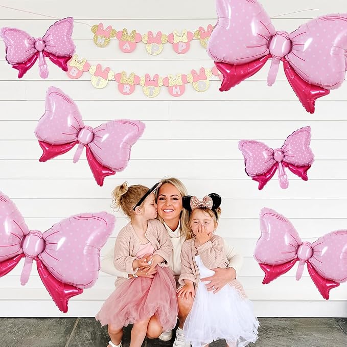 Vuzvuv 12 Pcs Pink Bow Balloons 32 Inch 31Inch 15Inch Bowie Foil Balloons - Image 6