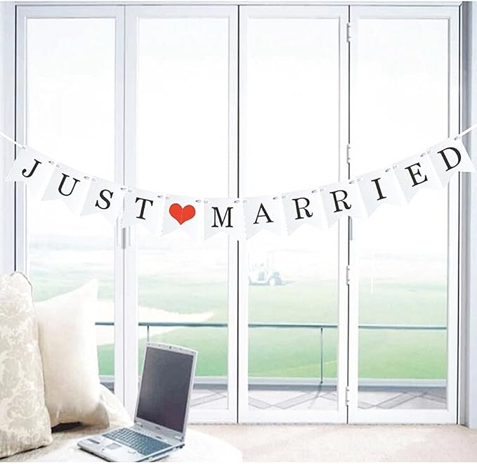 JUST Married Wedding Banner Set, Wedding Decorations - Image 3