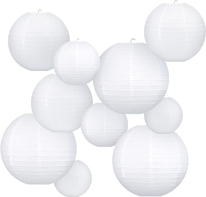 10pcs White Round Hanging Paper Lanterns, 4 Size | Chinese Paper Lanterns by Fontien