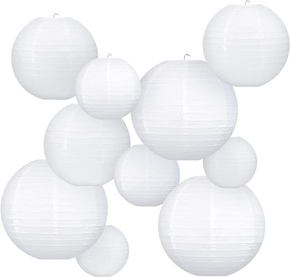 10pcs White Round Hanging Paper Lanterns, 4 Size | Chinese Paper Lanterns by Fontien
