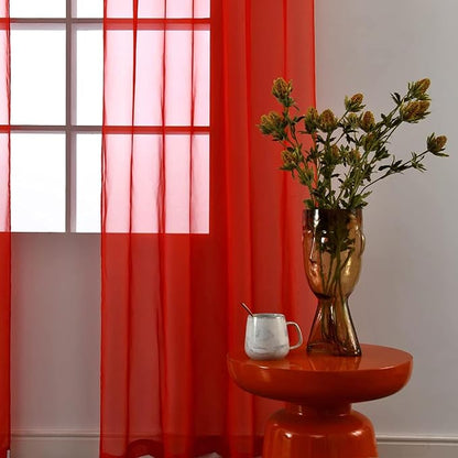 SpaceDresser Basic Rod Pocket Sheer Voile Window Curtain Panels Red 1 Pair 2 - Image 2
