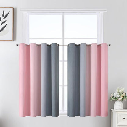Grey and Pink Ombre Short Blackout Curtains 36 Inch Long, Thermal Insulated by ESTELARTEXTILER