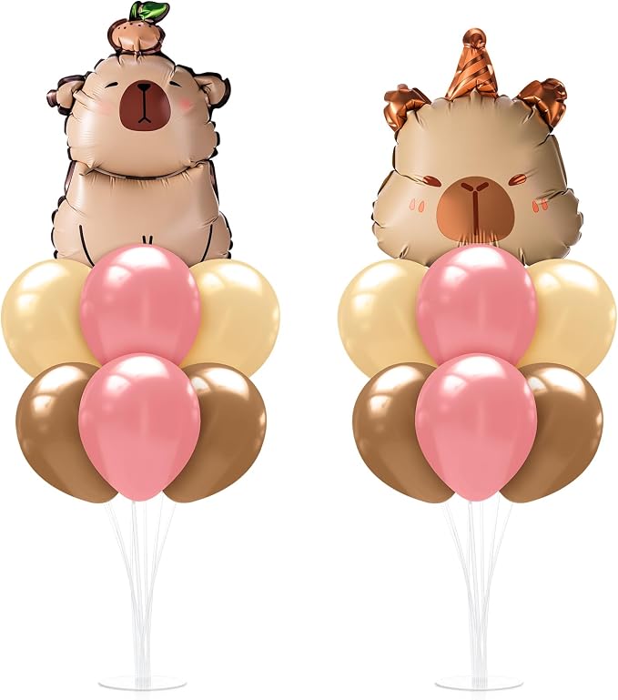 Seematn 2 Set Capybara Balloon Stand Kits Pastel Pink and Orange Balloons by Seematn