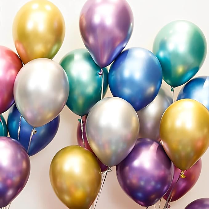 Voircoloria 105pcs Metallic Chrome Party Latex Balloons, 12inch | - Image 5